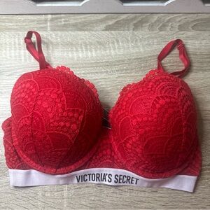 Victoria’s Secret T-Shirt, Push-Up Full Coverage, Red Lace Bra Size 36C